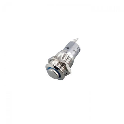 Taster (Wechsler), mit 12 V LED-Ring blau, 16mm, 3 A/250V AC, Lötanschlüsse, IP67